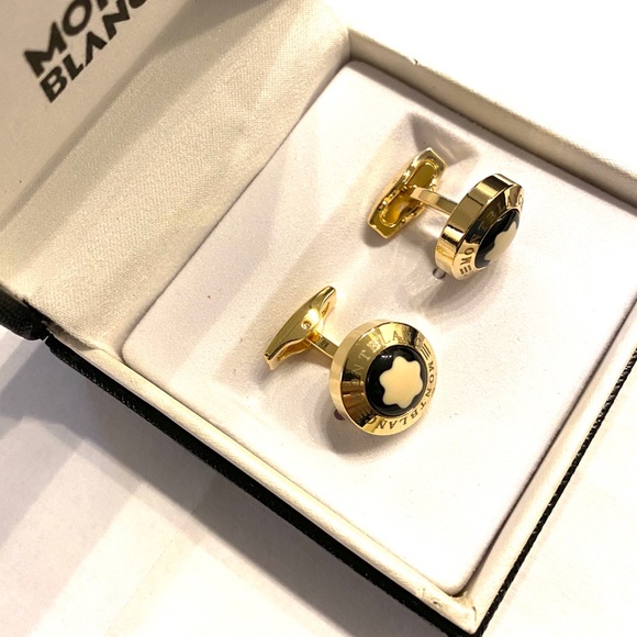 New Montblanc Gold Coated Cufflinks Mont Blanc - Picture 3 of 3